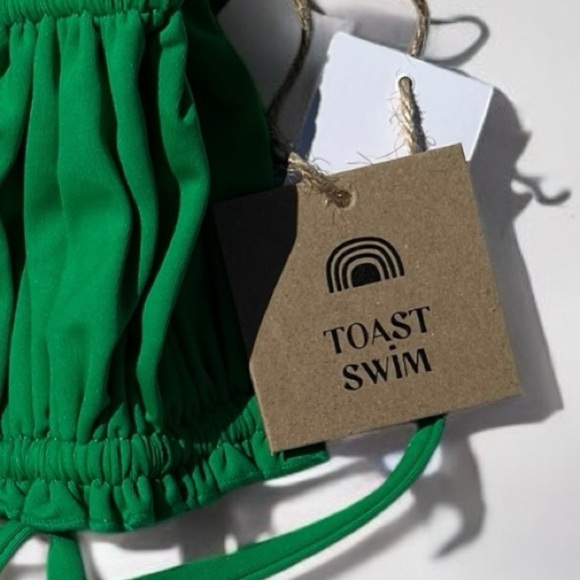 🌻NEW w.tag Free People x Toast Signature Ruffle Bandeau Top in Fern Green - Picture 8 of 12